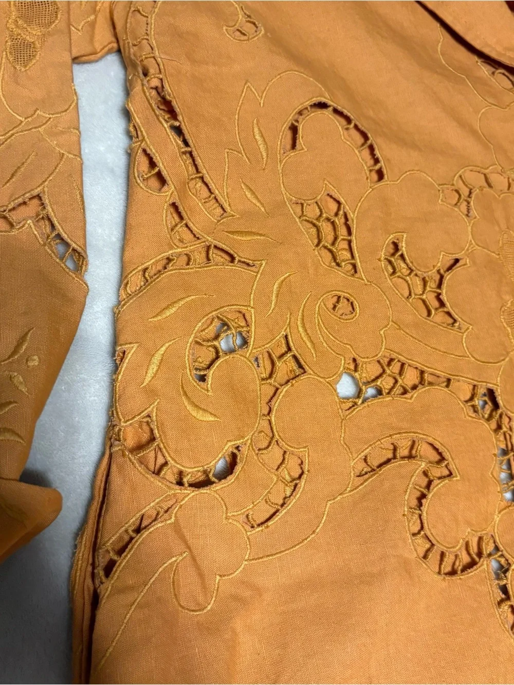 Free People Burnt Orange Cutout Embroidered Button Jacket